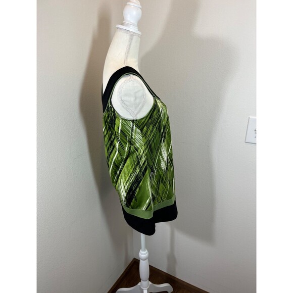 Heart and Soul Size Large Blouse Black White Multi Shades of Greens Band At Hem - Picture 6 of 9
